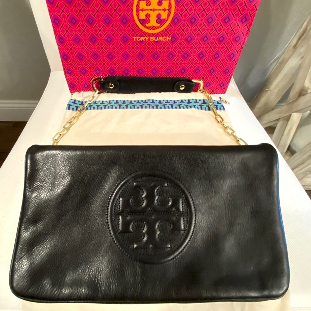 Tory Burch black leather convertible clutch